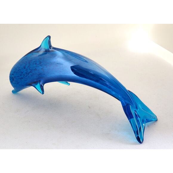 BLUE GLASS JUMPING DOLPHIN-Turquoise Blues-Table Decor-Ocean-Beach Decor - Picture 2 of 11